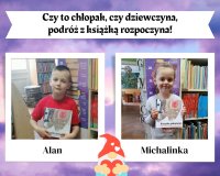 kolaż zdjęć nowych czytelników Alana i Michalinki