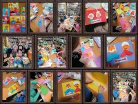 kolaż dzieci wykonujących kartki okolicznościowe i zdjęcia gotowych prac