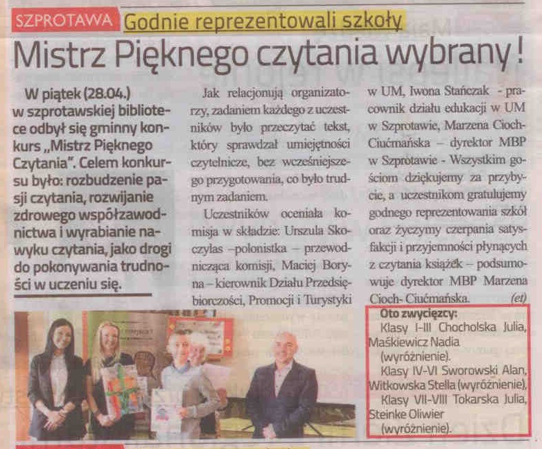 gaz. lok. 19 2023 z 12.05.2023 str. 20 Mistrz Pięknego czytania wybrany aut. et