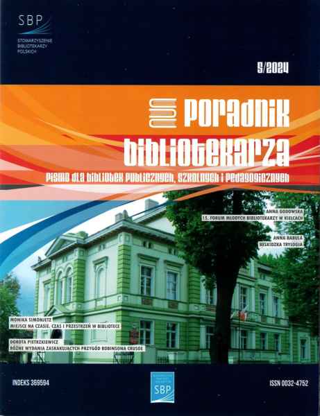skan Poradnik bibliotekarza nr 5 2024 str. 1 na okładce Miejska Biblioteka Publiczna w Szprotawie