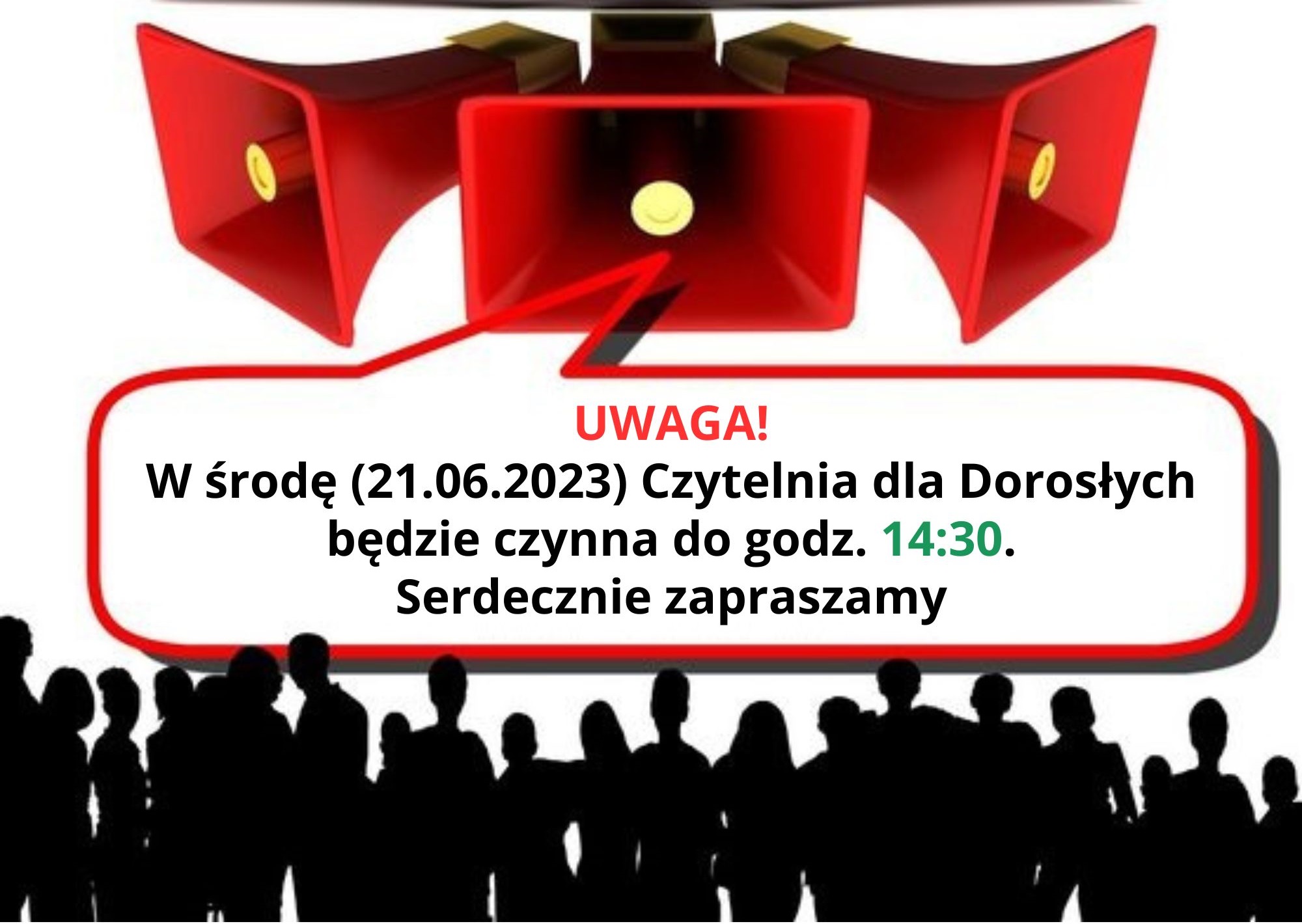 UWAGA W środę 21.03.2023 Czytelnia dla Dorosłych będzie czynna do godz. 14.30 Serdecznie zapraszamy