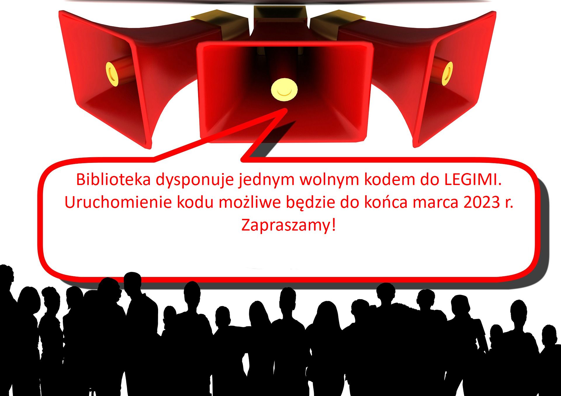 Biblioteka dysponuje jednym wolnym kodem do legimi. Uruchomienie kodu możliwe będzie do końca marca 2023 roku. Zapraszamy